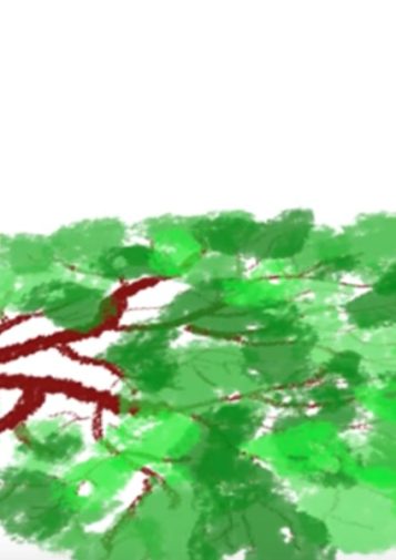 An illustration of a man in a suit next to a fallen tree