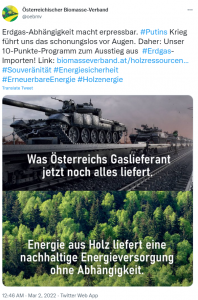Austrian biomass lobby using images of war to promote more tree burning (Source Österreichischer Biomasse-Verband via Twitter)