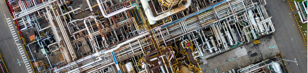 A jumble of pipes at an oil refinery