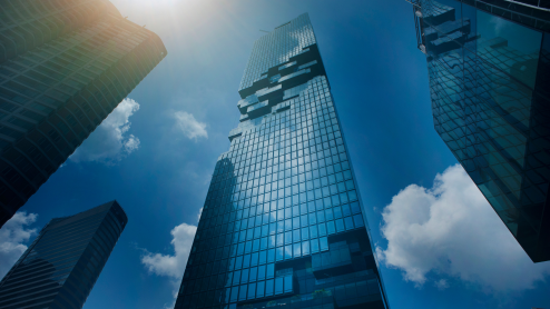 A tall glass skyscraper