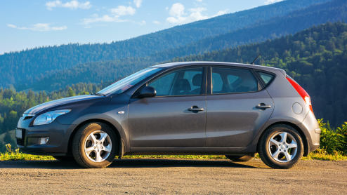 A car parked in a mountainous area