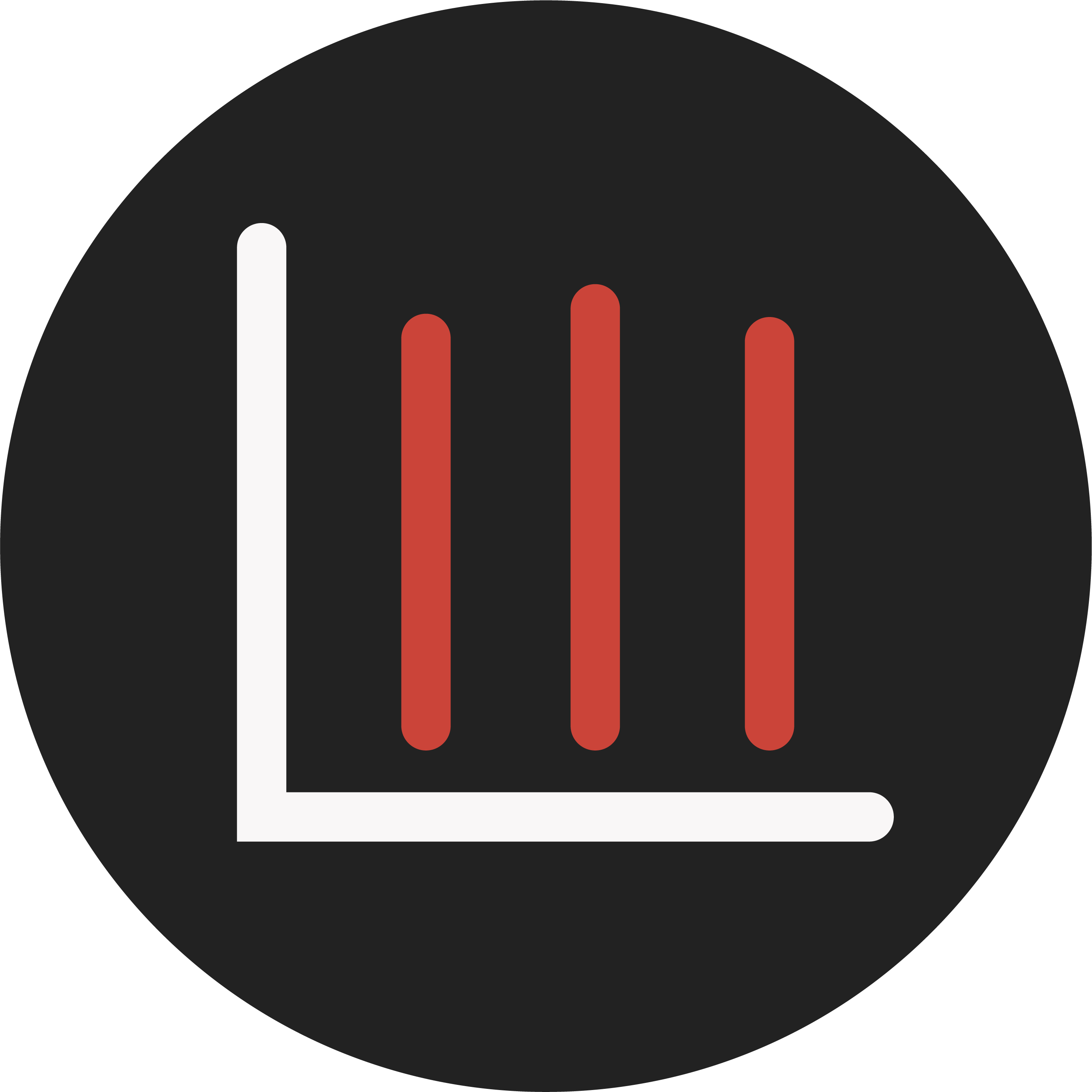 icon depicting a bar graph with three red bars that look approximately the same height