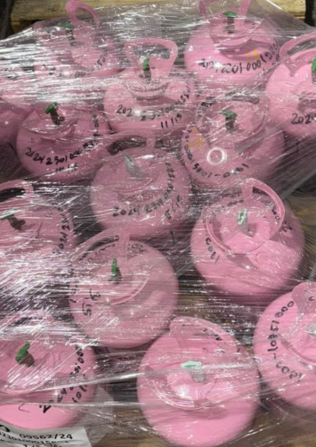 Gas containers in plastic wrap